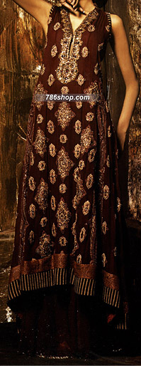  Maroon Chiffon Suit  | Pakistani Party Wear Dresses- Image 1