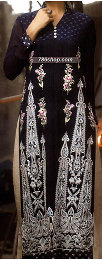  Navy Blue Chiffon Suit | Pakistani Party Wear Dresses- Image 1