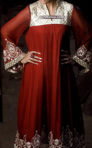  Red Chiffon Suit | Pakistani Party Wear Dresses- Image 1