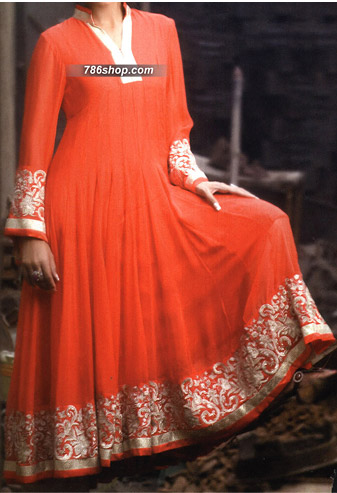  Orange Chiffon Suit | Pakistani Party Wear Dresses- Image 1