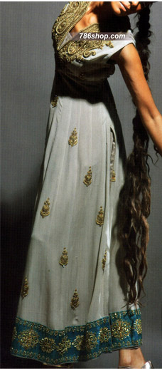  Grey Chiffon Suit | Pakistani Party Wear Dresses- Image 1