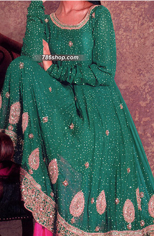  Sea Green Chiffon Suit | Pakistani Party Wear Dresses- Image 1