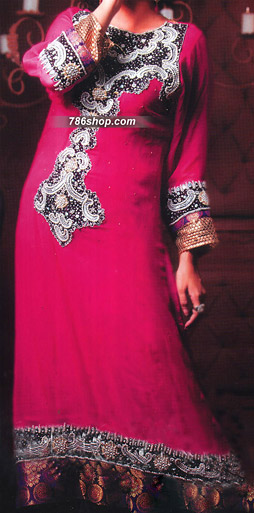  Magenta Chiffon Suit | Pakistani Party Wear Dresses- Image 1