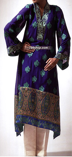  Royal Blue/Off-White Chiffon Suit  | Pakistani Party Wear Dresses USA- Image 1