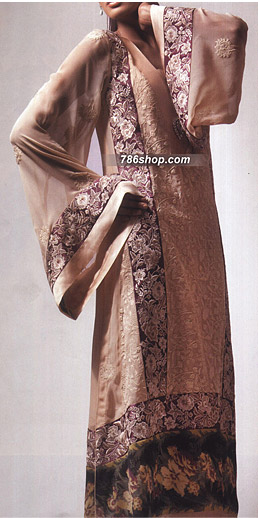  Beige Crinkle Suit | Pakistani Party Wear Dresses- Image 1