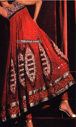  Red Chiffon Suit | Pakistani Party Wear Dresses- Image 1