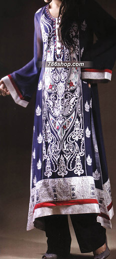  Navy Blue/Black Chiffon Suit | Pakistani Party Wear Dresses USA- Image 1
