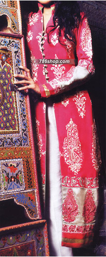  Hot Pink/Off-White Chiffon Suit  | Pakistani Party Wear Dresses USA- Image 1
