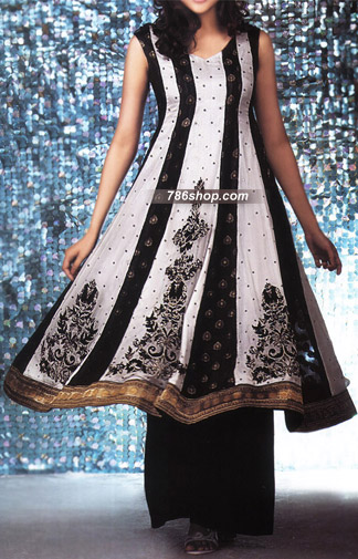  White/Black Chiffon Suit  | Pakistani Party Wear Dresses- Image 1