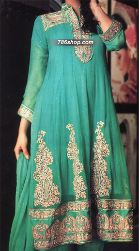  Sea Green Chiffon Suit  | Pakistani Party Wear Dresses USA- Image 1