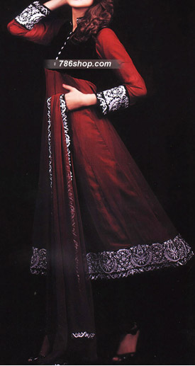  Red Chiffon Suit | Pakistani Party Wear Dresses- Image 1
