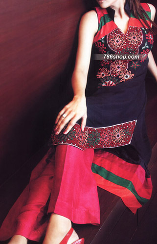  Navy Blue/Hot Pink Chiffon Suit | Pakistani Party Wear Dresses- Image 1