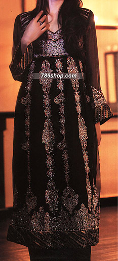  Black Chiffon Suit  | Pakistani Party Wear Dresses- Image 1