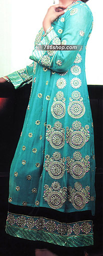  Turquoise Chiffon Suit  | Pakistani Party Wear Dresses USA- Image 1