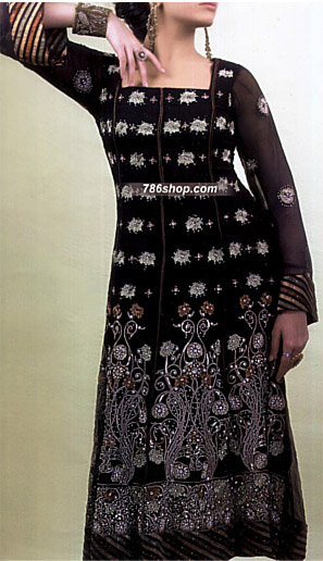  Black Chiffon Suit | Pakistani Party Wear Dresses- Image 1