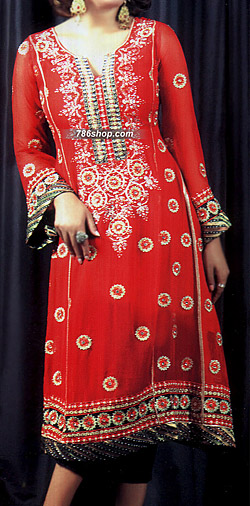  Red Chiffon Suit | Pakistani Party Wear Dresses USA- Image 1