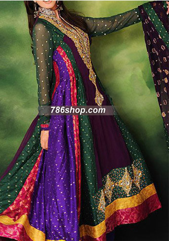  Multi Color Jamawar Chiffon Suit  | Pakistani Party Wear Dresses- Image 1