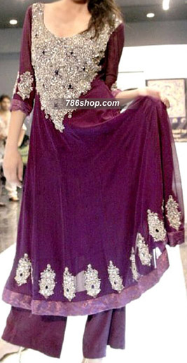  Dark Purple Chiffon Suit  | Pakistani Party Wear Dresses- Image 1