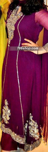  Dark Purple Chiffon Suit  | Pakistani Party Wear Dresses- Image 1