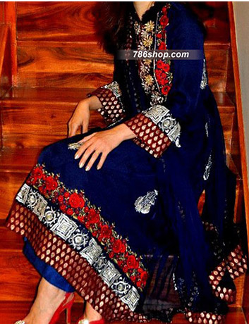  Blue Chiffon Suit  | Pakistani Party Wear Dresses- Image 1