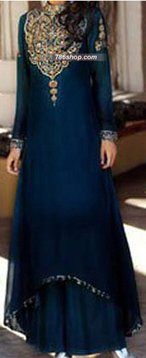  Navy Blue Chiffon Suit  | Pakistani Party Wear Dresses- Image 1