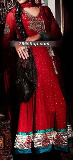  Red Chiffon Suit  | Pakistani Party Wear Dresses USA- Image 1