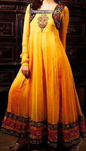  Yellow Chiffon Suit | Pakistani Party Wear Dresses- Image 1