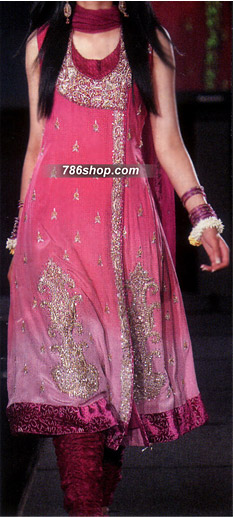  Hot Pink Chiffon Suit | Pakistani Party Wear Dresses- Image 1