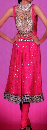  Hot Pink Chiffon Suit  | Pakistani Party Wear Dresses USA- Image 1