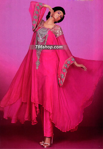  Hot Pink Chiffon Suit  | Pakistani Party Wear Dresses- Image 1