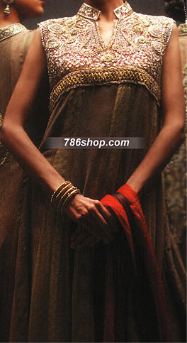  Beige Chiffon Suit    | Pakistani Party Wear Dresses- Image 1