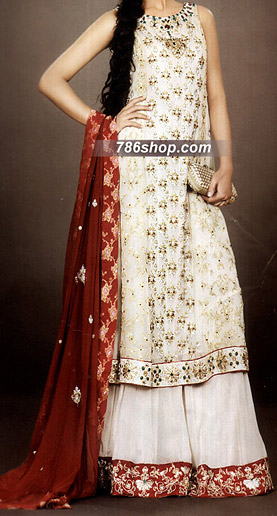  Off-White Chiffon Suit | Pakistani Party Wear Dresses- Image 1