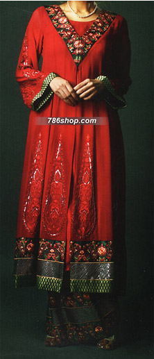  Red Chiffon Suit  | Pakistani Party Wear Dresses- Image 1