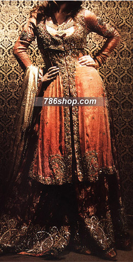  Beige Jamawar Sharara | Pakistani Party Wear Dresses USA- Image 1