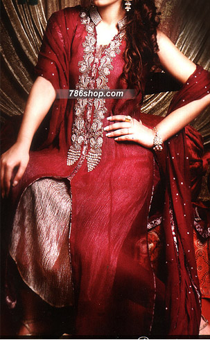  Magenta Chiffon Suit | Pakistani Party Wear Dresses- Image 1