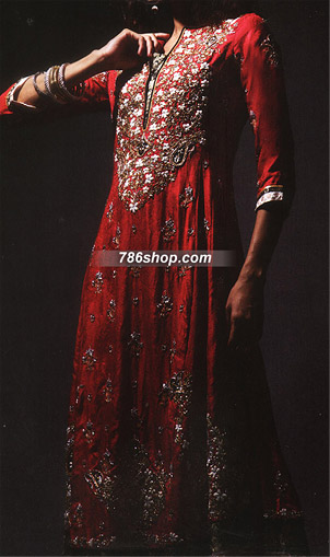  Red Chiffon Suit  | Pakistani Party Wear Dresses- Image 1