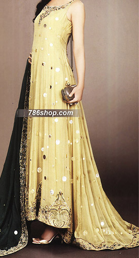  Golden Chiffon Suit | Pakistani Party Wear Dresses- Image 1