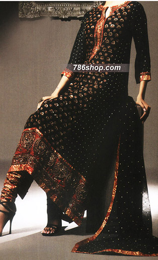  Black Chiffon Jamawar Suit | Pakistani Party Wear Dresses USA- Image 1