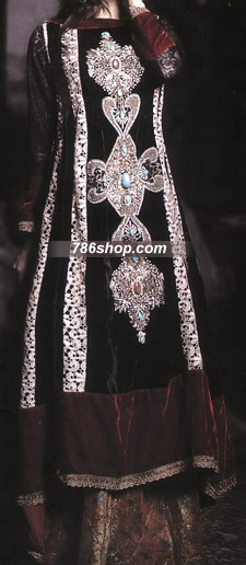  Black Velvet Suit  | Pakistani Party Wear Dresses- Image 1