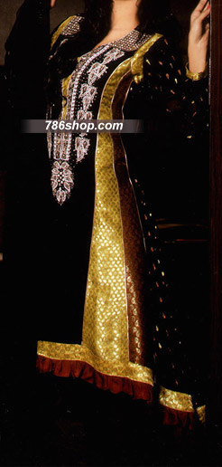  Black/Golden Chiffon Suit  | Pakistani Party Wear Dresses- Image 1