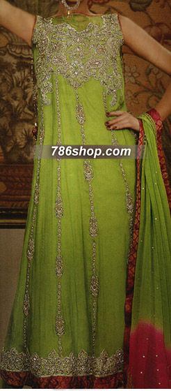  Green Chiffon Suit  | Pakistani Party Wear Dresses- Image 1