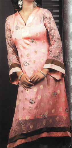  Peach Jamawar Chiffon Suit | Pakistani Party Wear Dresses- Image 1