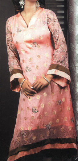  Peach Jamawar Chiffon Suit | Pakistani Party Wear Dresses USA- Image 1