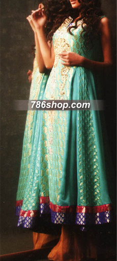  Sea Green Chiffon Jamawar Suit | Pakistani Party Wear Dresses USA- Image 1