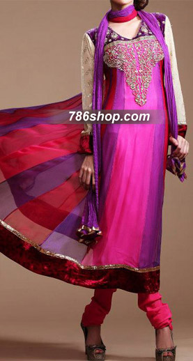  Hot Pink/Purple Chiffon Suit  | Pakistani Party Wear Dresses- Image 1