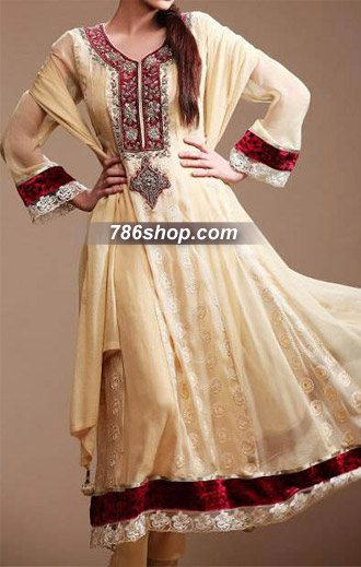  Light Golden Chiffon Suit  | Pakistani Party Wear Dresses- Image 1