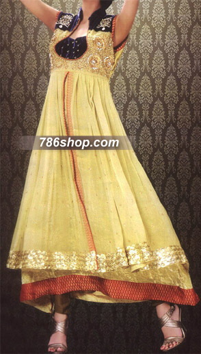  Light Golden Chiffon Suit | Pakistani Party Wear Dresses- Image 1