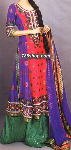  Purple/Hot Pink Chiffon Suit | Pakistani Party Wear Dresses- Image 1