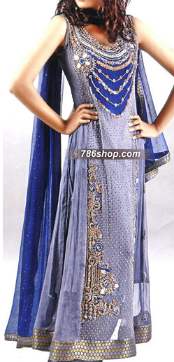  Blue Chiffon Suit | Pakistani Party Wear Dresses- Image 1