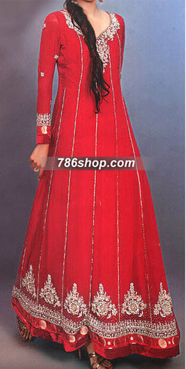  Red Chiffon Suit | Pakistani Party Wear Dresses- Image 1